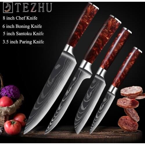 Damascus Chef KnifeJapanese Salmon Sashimi Knife Red Resin Handle Laser Slicing Knife Kitchen Knife Cooking Knife