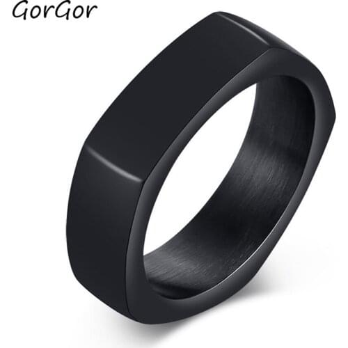GorGor Rings Men The New Stainless Steel Pure Black Pattern Five-pointed Star Simplicity Individuality Accessories RC-456