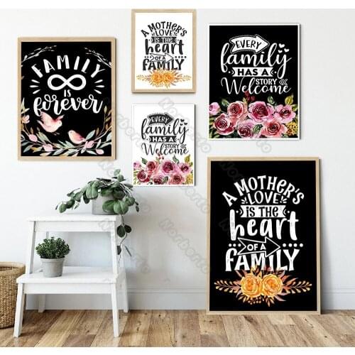 Modern Style Canvas Painting Poster Quotes About Mother Family Heart with Lace and Flowers for Home Rooms Gallery Wall Decoratio