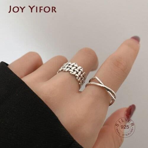 Vintage Punk 925 Sterling Silver Rings New Fashion Simple Weaving Cross Geometric Birthday Party Jewelry Gifts For Women