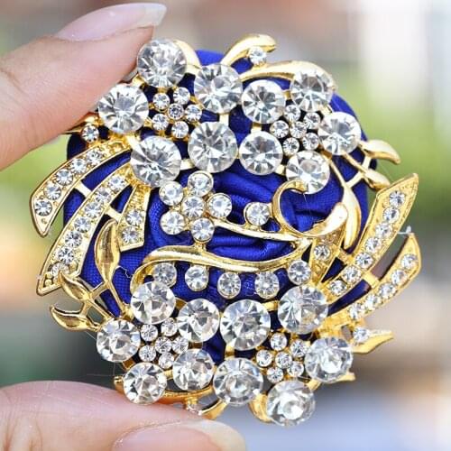 Korean Gold Rhinestone Bridal Wrist Flower Elastic Bracelet Full of Diamonds DIY Mens Corsage Suit Party Wedding Props XH063