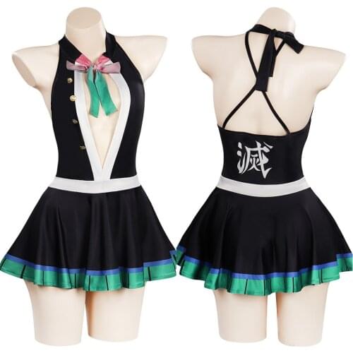 Anime Demon Slayer-Kanroji Mitsuri Cosplay Costume Swimwear Outfits Halloween Carnival Suit
