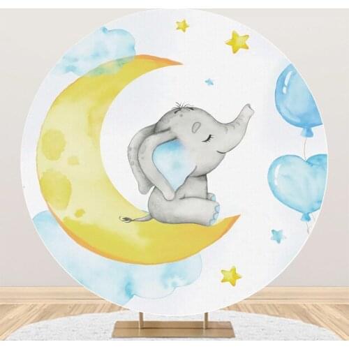 Circle Round Baby Elephant Stars and Moon Backgrounds Photography Children Birthday Baby Shower Photozone Poster Photo Backdrop