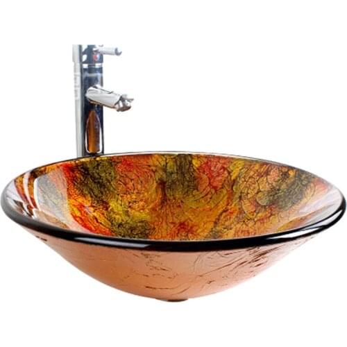 European-Style Round shape Ceramic Table Basin Household tempered glass Wash Basin Bath Vessel Sink with Tap
