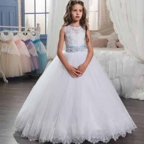 Lace Flower Girl Dress Sleeveless Lace Applique For Weddings First Holy Communion Dresses For Girls Fluffy Tulle Dresses