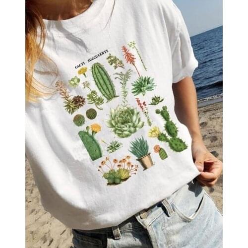 Kuakuayu-JBH 1pcs Plant Printed Cacti Of The Desert Graphic TeeVintage Inspired Botanical Desert T-shirt - Tucson Graphic Tee