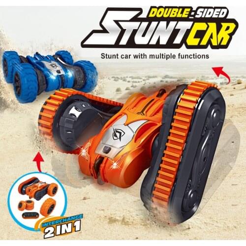 2.4G Remote Control Cars for Kids,Two-in-one Double-Sided Tumbling Stunt Car Tank,Track Swing Arm, Speed Adjustment, Toy Vehicle
