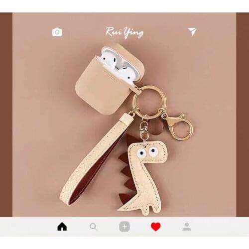 Cute Earphone Case For Airpods Case Silicone Earpods Headphone Cases for Apple Air pods Pro Cover Box Leather Dinosaur Keychain