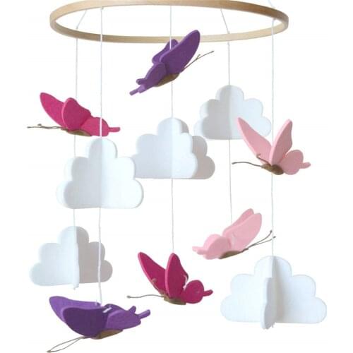 Crib Mobile With Felt Colorful Butterfly Cloud Tree Wind Chime 0-18 Month Baby Bed Decoration