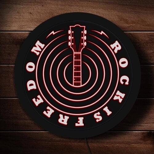 Music Inspiration Quote Rock Is Freedom Guitar Studio Multi-color Changing LED Lighted Wall Art Guitarist Music Lover Home Decor