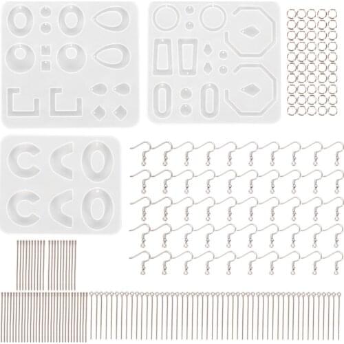 203Pcs Earrings Jewelry Making Tools Set Geometric Silicone Mold Jump Rings Earring Hooks Head Eye Pins Necklace Pendant Casting