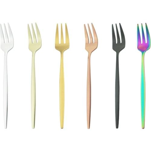 6Pcs Colorful Forks Set Tea Cake Snack Fork Dinnerware Cutlery Matte Stainless Steel Tableware Dessert Fruit Fork Silverware Set