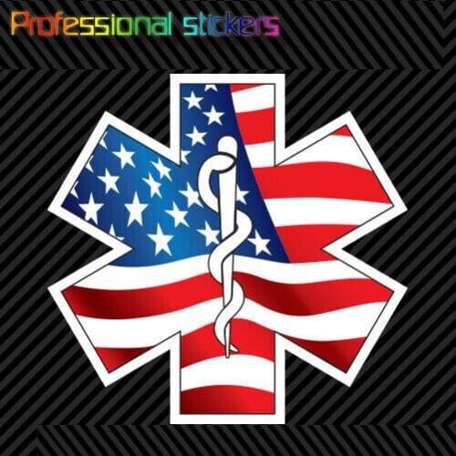 American Flag EMT Star of Life Sticker Emergency 911 Ambulance First Responder Stickers for Cars, Bicycles, Laptops, Motos