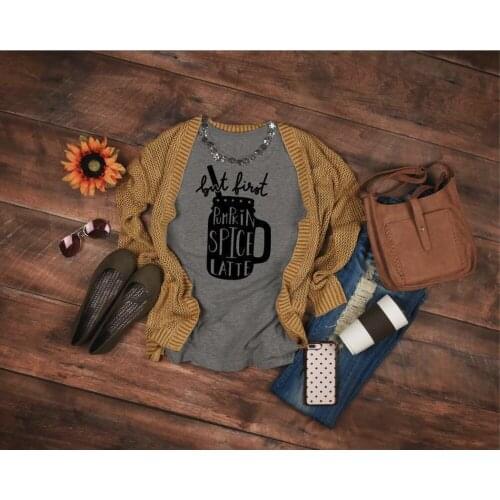 But First Pumpkin Spice Latte Womens Fall Shirts fashion cup graphic aesthetic harajuku grunge tumblr shirt cute tee tops- K223