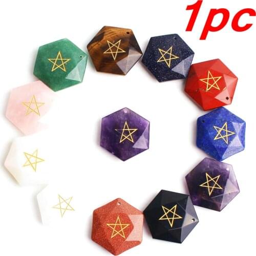 1PC Natural Stone Amethyst Pendant Necklaces for Women Men Cubic Hexagram Sweater Necklace Amulets Talismans Fashion Jewelry