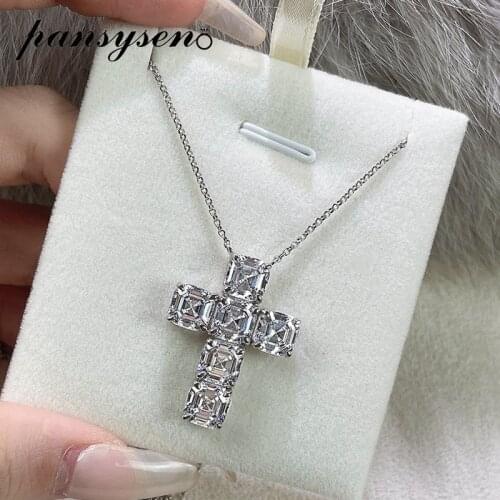PANSYSEN Solid Silver 925 Fine Jewelry Pendante Necklaces 7MM Simulated Moissanite Citrine Necklace for Women Girls Wedding Gift