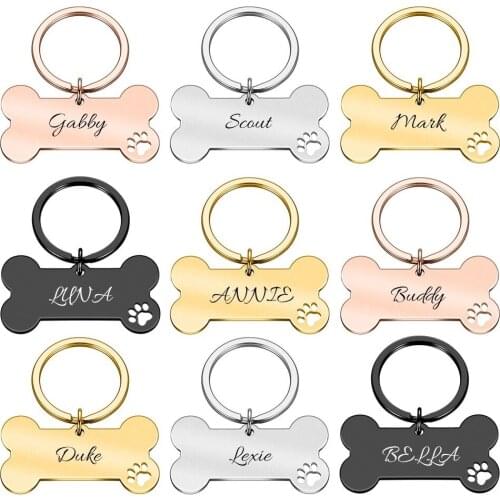 Personalized Pet ID Tag Keychain Engraved Pet ID Name for Cat Puppy Dog Collar Tag Pendant Keyring Bone Pet Accessories