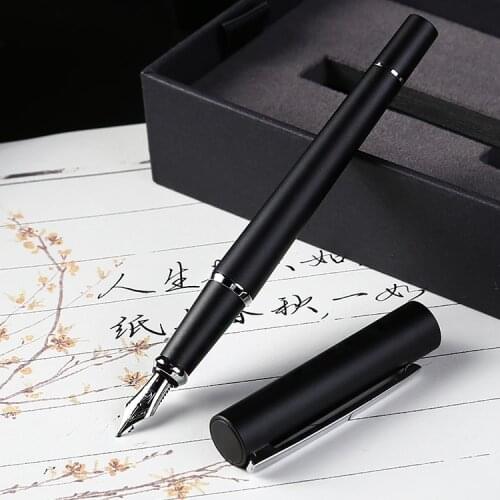 Pimio Fountain Pen Gift Set with Pen Case 0.5mm F Nib Silver Clip Metal Pens for Writing School Office Supplies Stationery