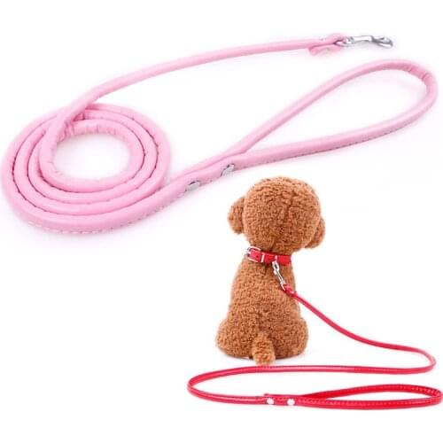 Pet Cat Puppy Dogs Leash Long Smooth PU Leather Leashes Solid Color Dog Traction Rope Suitable for Small Pet Cat Walking Lead