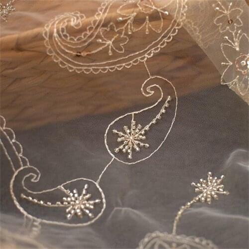 Luxury Bead Sequin Mesh Embroidery Lace Fabric DIY Clothing Dress Home Textile Tablecloth Fabric For Sewing