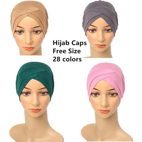 Elastic Modal Cross Hijab Caps Underscarf For Women Muslim Undercap Turban Hats Accessory Plain Color Islamic Headwear
