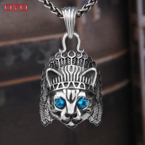 S925 sterling silver inlaid with blue zircon Pharaohs cat pendant Indian tribe patron saint beast tide