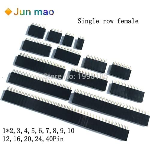 Pitch 2.54mm 1x2/3/4/5/6/7/8/9/10/12/16/20/24/40 Pin Stright Female Single Row Pin Header Strip PCB Connector Single Row Mother