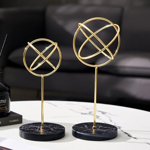 Nordic Light Luxury Creative Globe Ornaments Wrought Iron Home Decorations Marble Base High-quality Alloy Plating Gold Crafts