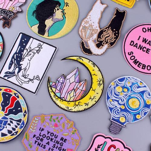 Anime Patch Embroidery Patch Thermocollant Iron On Patches For Clothing Thermoadhesive Patches On Clothes Moon Van Gogh Stickers