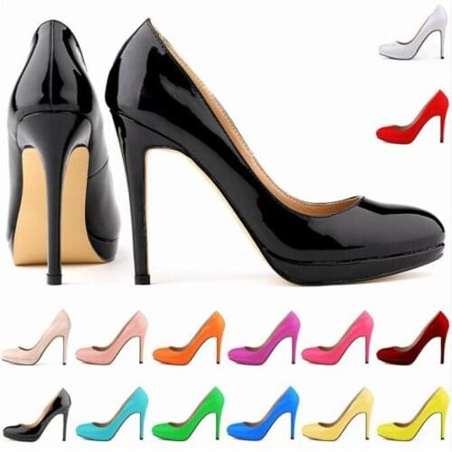 Thin Heel High Heels Pumps Women Shoes Sexy Wedding Party Pointed Toe Patent Leather 11CM Slip On waterproof 2020 size 35-42