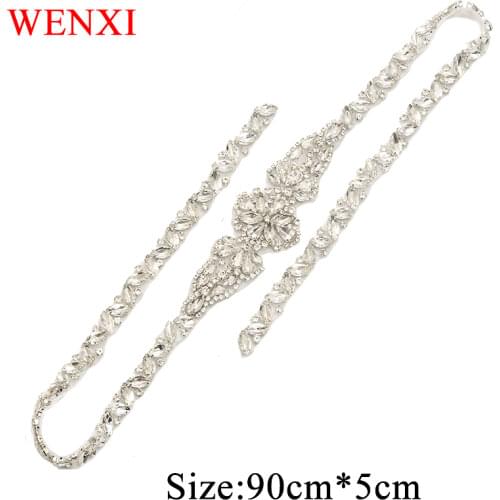 WENXI Craft 5PCS 90CM Length Handmade Clear Rose Gold Crystal Rhinestones Appliques Sewing On Bridal Wedding Dresses Belt WX896