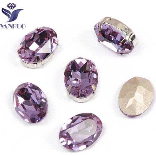 YANRUO 4120 Oval Violet K9 Crystal Sew On Crystals With Pointback Strass Glass Sewing Claws Rhinestones Applique For Clothes