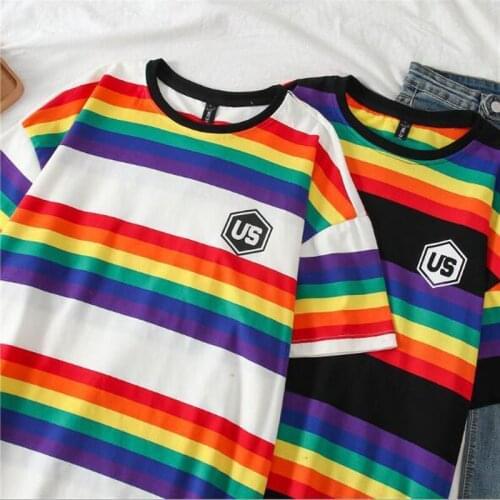 European American Style T-shirt Women Fashion Striped Color Short Sleeve O Neck Women Tops Slim Fit Tee shirt Femme