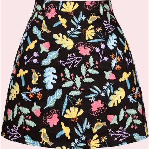 SISHION Y2K Cotton Short Skirt 2021 Women Harajuku Vintage Black Froal Print Sexy A Line Skirt Halloween New SS0008