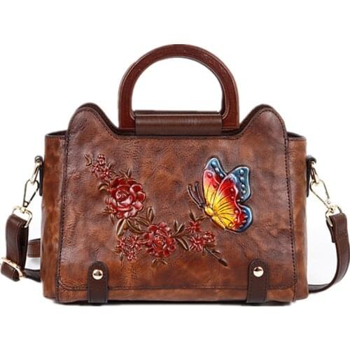 2021 New Embossed Butterfly Love Flower Womens Bag Shoulder Diagonal Handbag Head Layer Leather Embossing