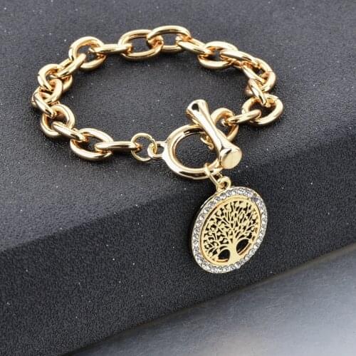 Szelam Gold Chain Rhinestone Tree Of Life Charm Bracelets For Women New Designer 2019 Vintage Bangles Woman