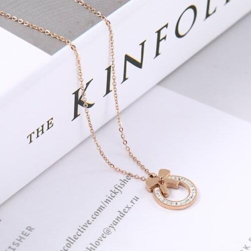Lovely ladies new bow necklace short clavicle chain tide temperament zircon pendant crystal pendant noble jewelry gift