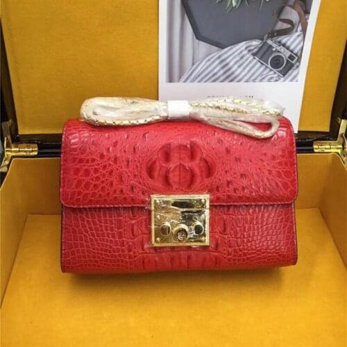 Authentic Exotic Crocodile Skin Womens Small Purse Genuine Alligator Leather Lady Flap Bag Chain Belt Female Mini Shoulder Bag