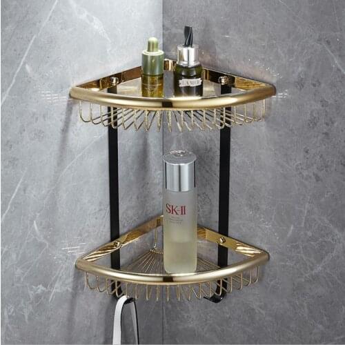 Bathroom Gold Corner Shelf Corner Shelves Brass Material Bathroom Storage Shelves Shampoo Towel Rack Bathroom Accessories