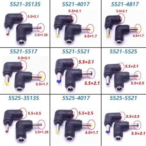 1/4pcs DC Connector 5.5 x 2.1mm Female to 3.5×1.35、4.0×1.7、5.5×2.1、5.5×2.5mm Male Converter Laptop Power Adapter 90 Degree
