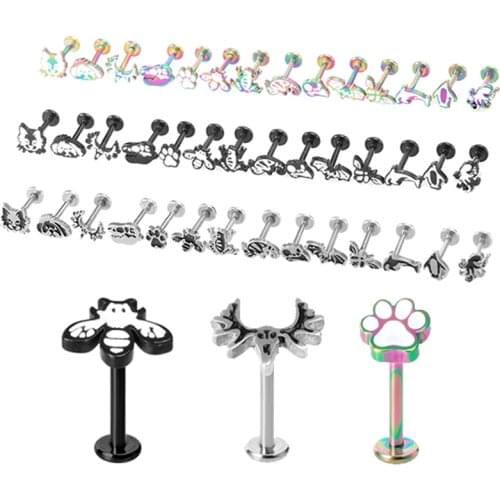 1PC Animal Labret Lip Stud Piercing Ring Bar Ear Cartilage Earring Internally Threaded Tragus Helix Monroe Punk Body Jewelry 16G