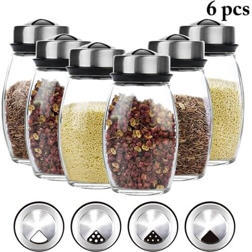 6pcs/3pcs Glass Spice Jar Rotating Cover Salt Sugar Bottle Multi-purpose Spice Pepper Shaker Seasoning Can Kitchen Gadgets