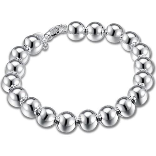 925 Sterling Silver 10mm Hollow Ball Beads Chain Bracelet For Woman Charm Wedding Engagement Fashion Party Jewelry