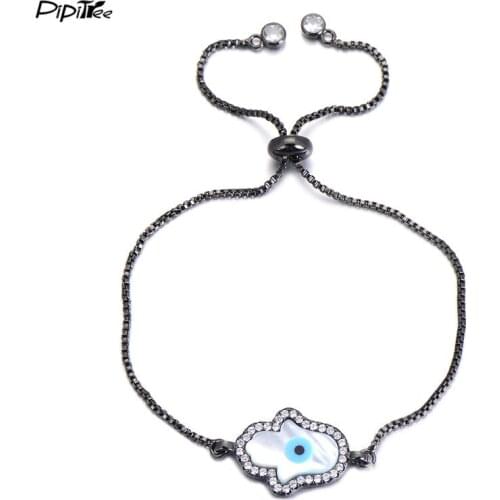 Pipitree Natural Shell Hand Shape Charm Eye Bracelet Men Womens Jewelry Slider Chain CZ Bracelets & Bangles Trendy Pulseiras