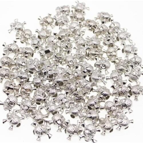 CHONGAI 50Pcs Imitation silver Tone Metallic Acrylic Skull Beads For Jewelry Making