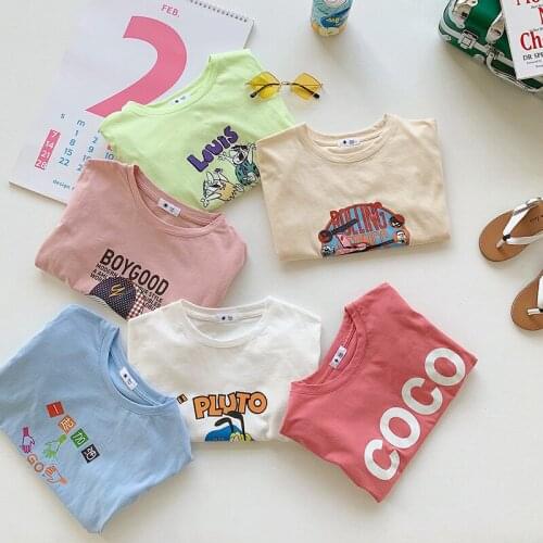 Childrens Girls Short-sleeved T-shirt 2021 Summer New Baby Boys and Girls Korean Print Long T Shirt Toddler Cotton Tops Tees