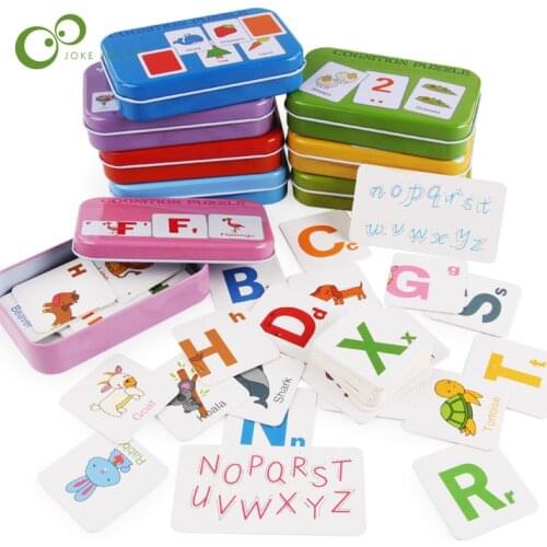 Children Literacy Cognition Puzzle Toys Toddler Kids Iron Box Card Matching Game Cognitive Card Car Fruit Animal Life Puzzle DDJ