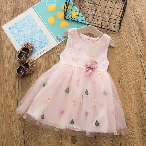 Children Girls Wedding Party Dress Girls Fashion Sleeveless Party Dress Little Girls Cute Lace Dress For 3-7Y Girls Outfits