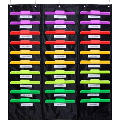 Godery School Pocket Chart, 30 Signatory Pocket, Heavy Duty Hanging File Folders Pocket Chart Cascading Organizer & 5 Hangers
