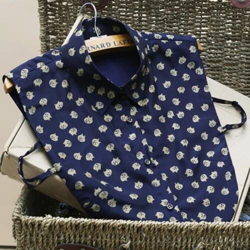 Korean Original black peter pan blouse lattice half saving lace detachable cat head chiffon shirt half body fake false collar